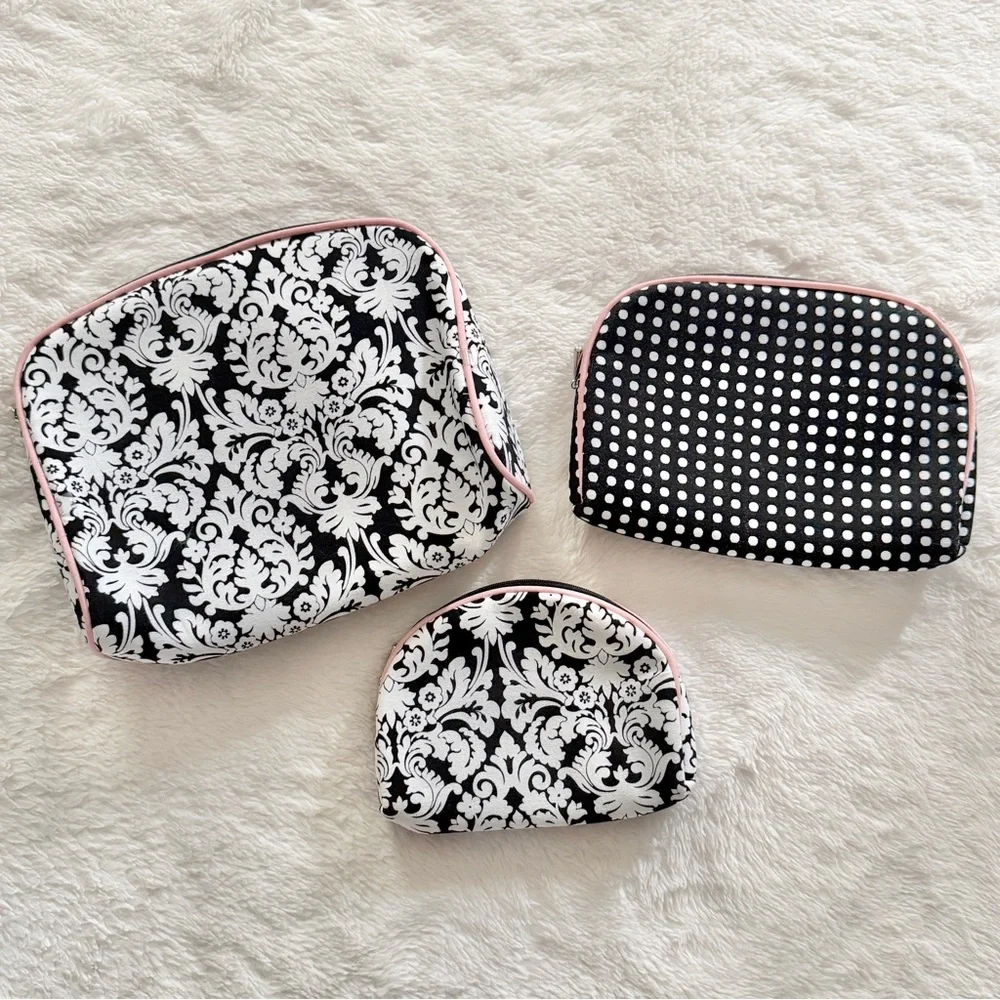 Makeup Toiletry Bags Set of 3 Black White Patterns